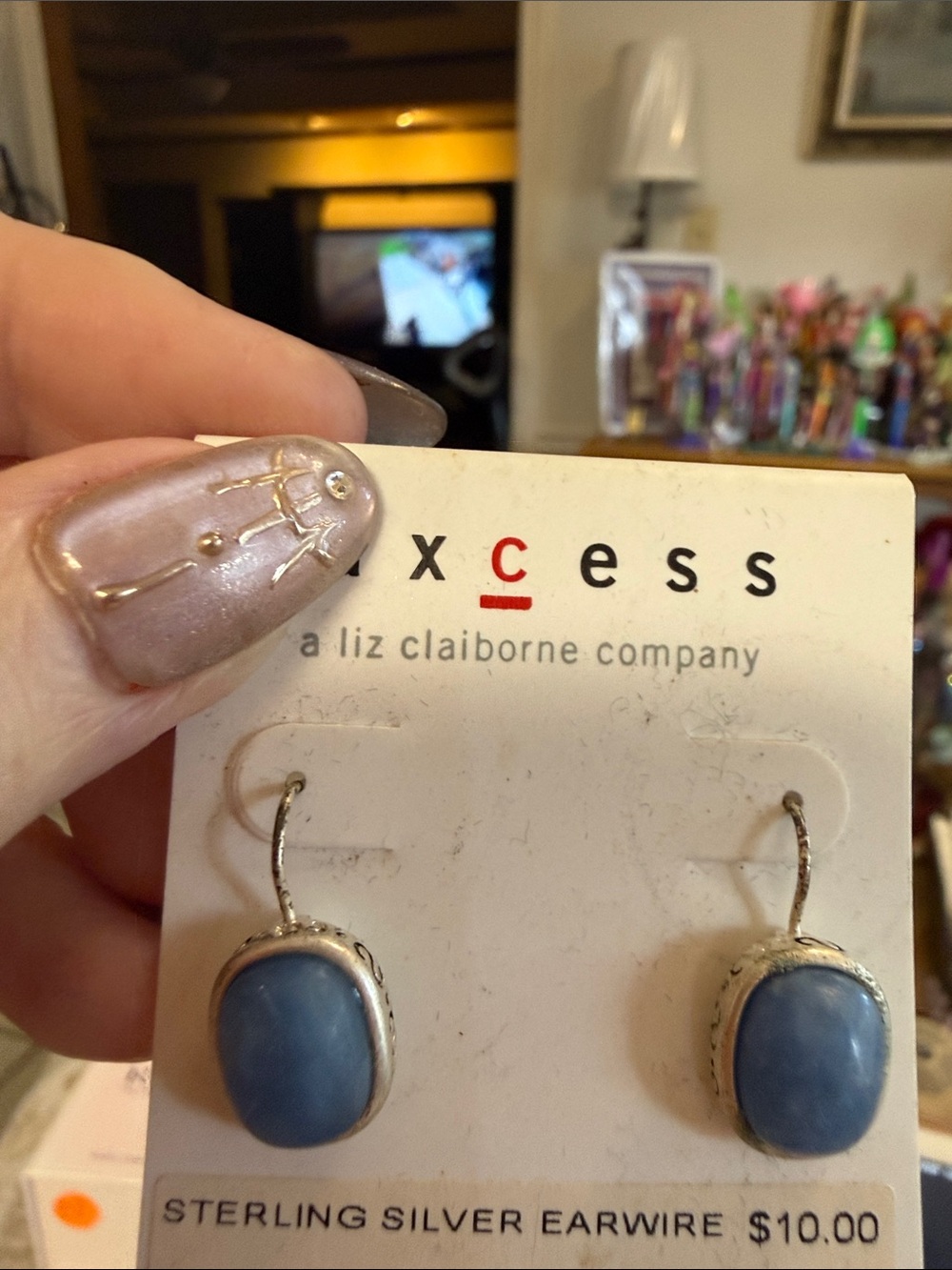Liz Claiborne Axcess Blue Stone Drop Earrings with Silver Tone Setting